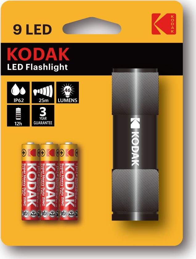 Latarka Kodak Mini Latarka Ręczna Kodak 9 Led Ip62 25m + 3x Aaa - Czarna