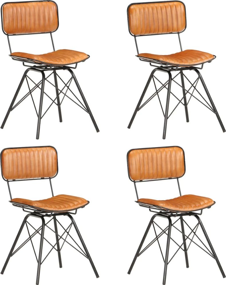 vidaXL Krzesła stołowe, 4 szt., czarno- brązowe, naturalna kozia skóra