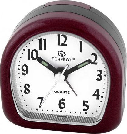 Perfect PERFECT A 265 Mały budzik na baterię,fluoroscencyjne wskazówki, alarm - BURGUNDOWY