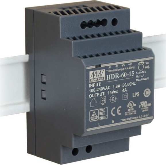 Mean Well Zasilacz 15V na szynę DIN TH35 60W Mean Well HDR