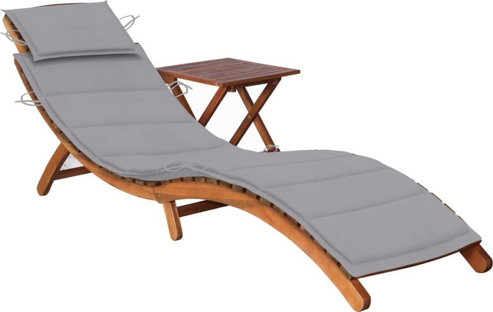 vidaXL Ogrodowy leżak ze stolikiem i poduszką, lite drewno akacjowe