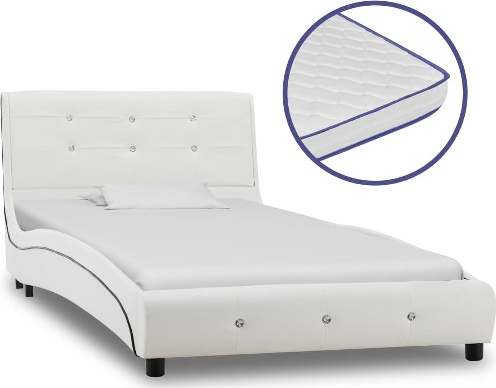 vidaXL VidaXL Łóżko z materacem memory, białe, sztuczna skóra, 90 x 200 cm