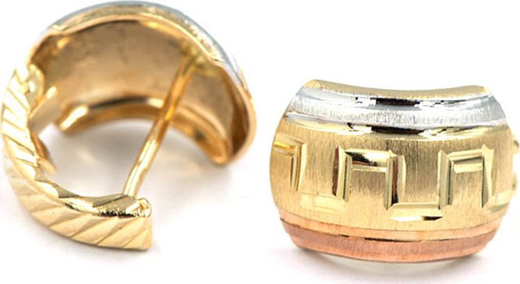 Lovrin Złote kolczyki 585 trzy odcienie złota grecki wzór 3,15 g