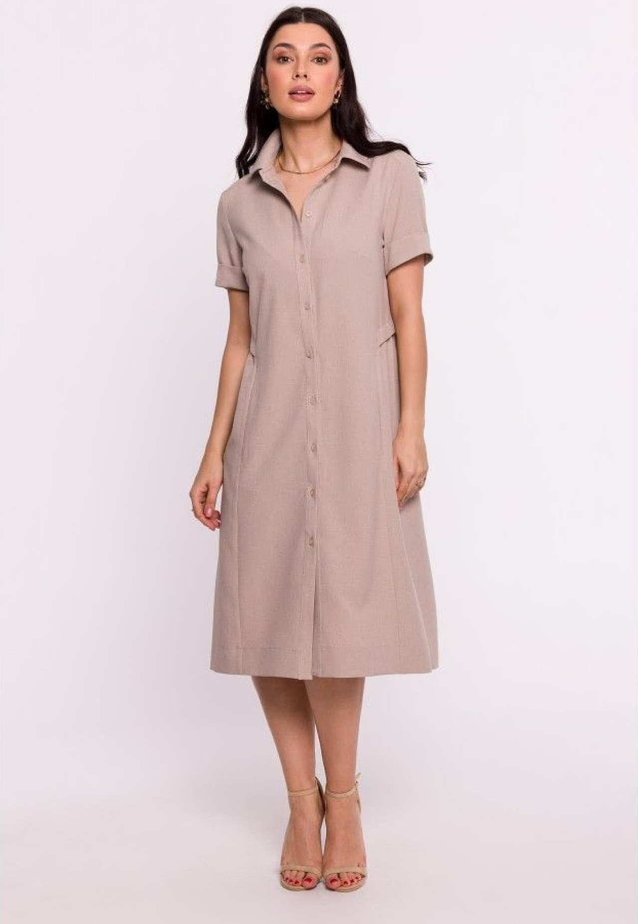 BeWear B282 Sukienka koszulowa - beżowa (kolor beż, rozmiar XXL)