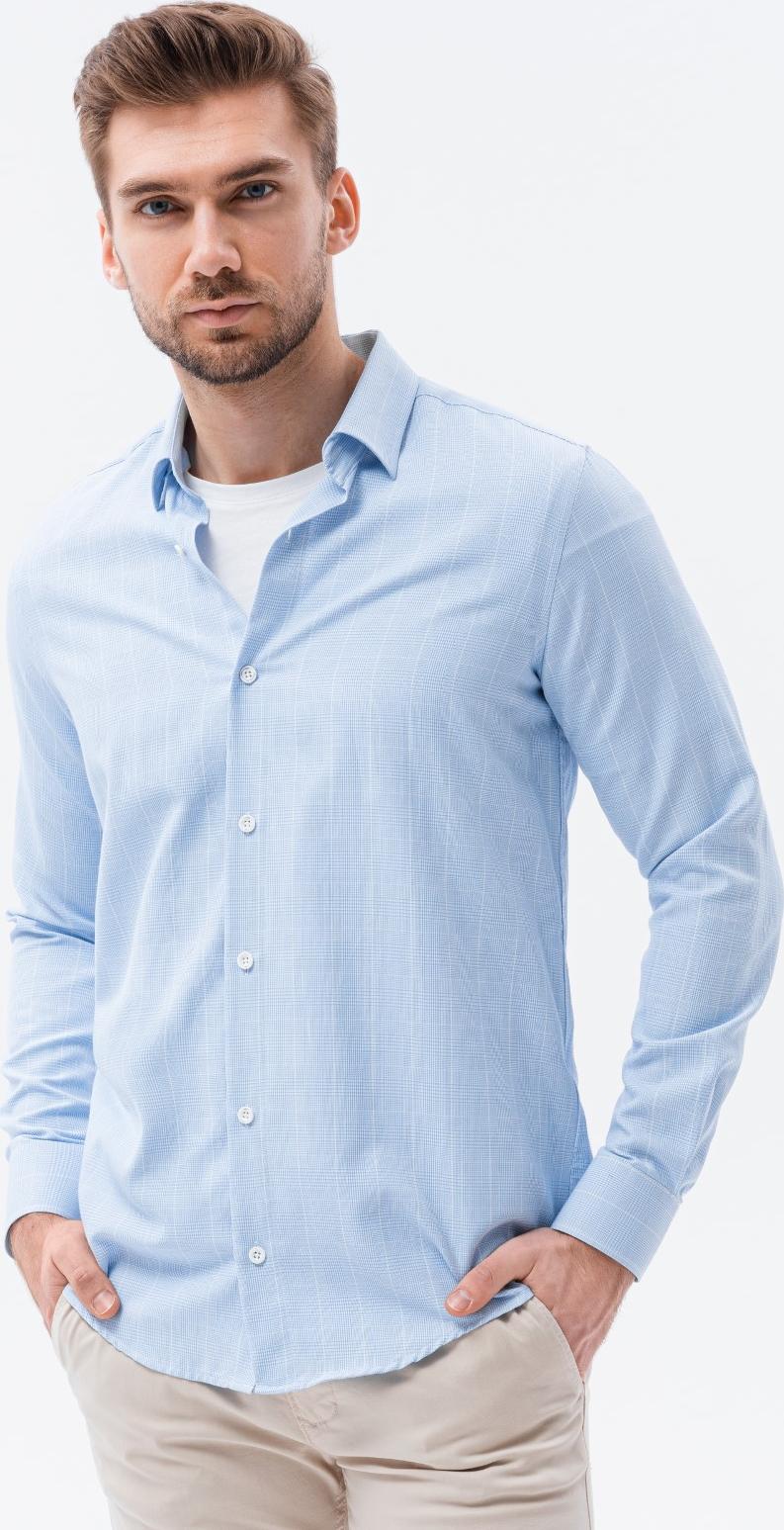Ombre Koszula męska z długim rękawem K621 - jasnoniebieska M