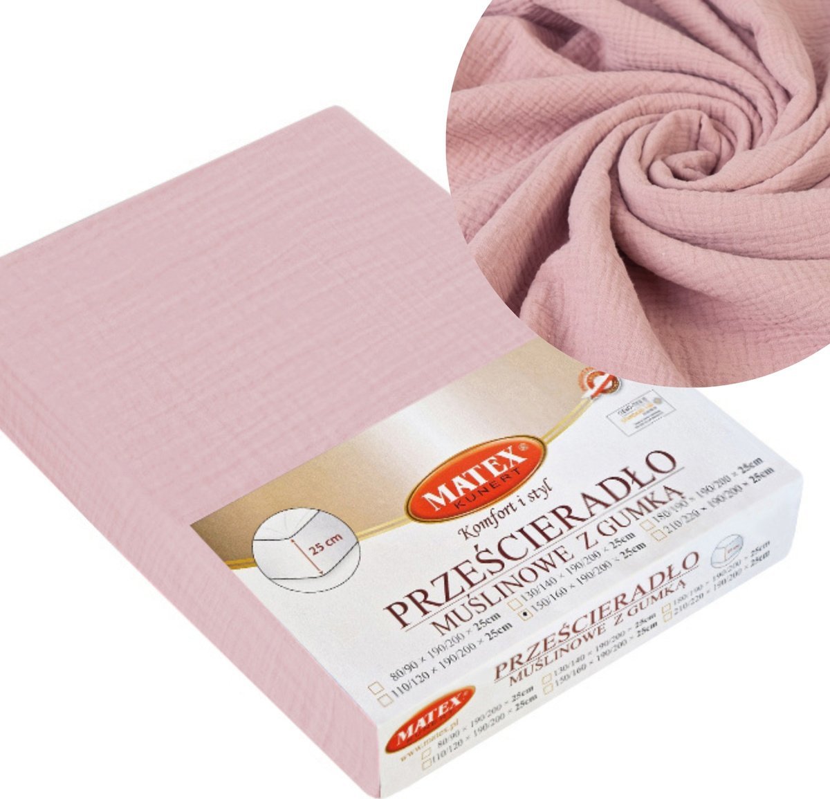 Matex Prześcieradło 90 x 200 z Gumką Matex MUSLIN 12