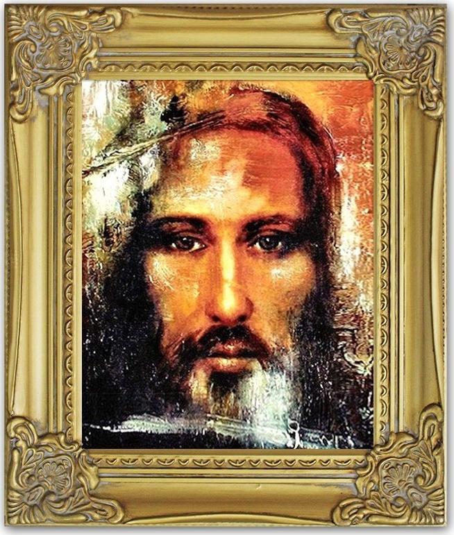 ART-POL Obraz olejny ręcznie malowany z Jezusem Chrystusem z Całunu Turyńskiego obraz w złotej ramie 27x32 cm