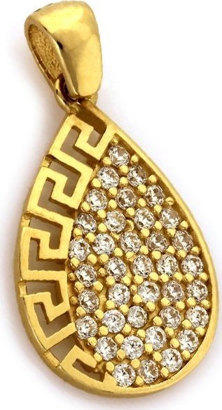 Lovrin Złota przywieszka 585 z cyrkoniami z wzorem greckim 1,05g