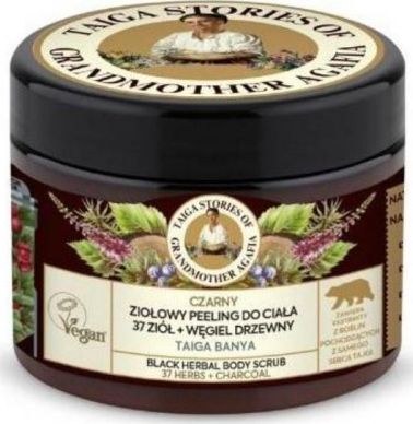 Babuszka Agafia Czarny ziołowy peeling do ciała 37 ziół + węgiel drzewny 300ml