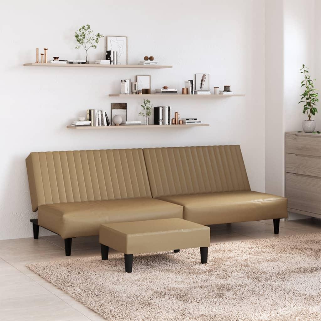 vidaXL vidaXL 2-osobowa sofa z podnóżkiem, cappuccino, sztuczna skóra