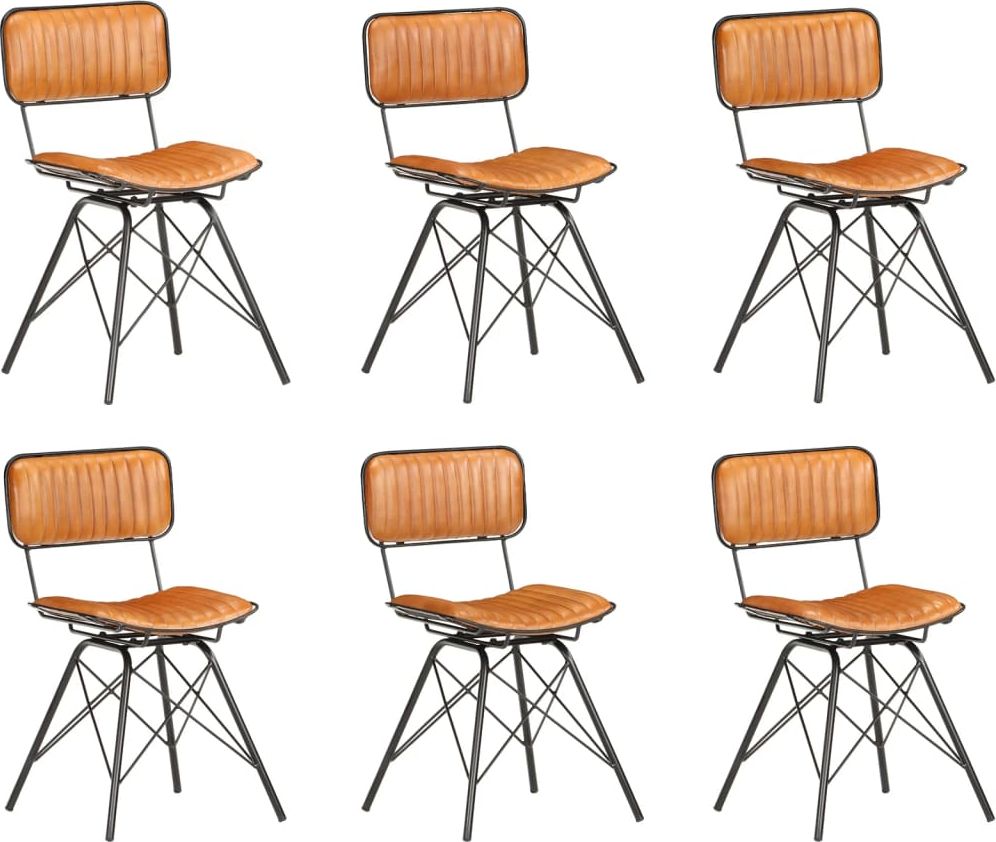 vidaXL Krzesła stołowe, 6 szt., czarno- brązowe, naturalna kozia skóra