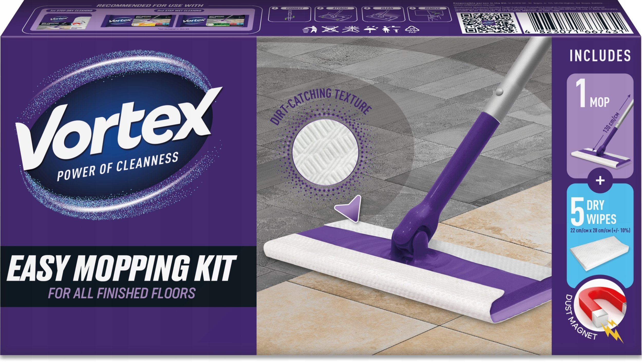 Zestaw z mopem myjącym VORTEX, mop i 5 suchych chusteczek