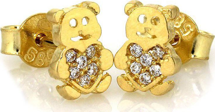 Lovrin ZŁOTE KOLCZYKI DLA DZIECKA 333 MIŚ Z CYRKONIAMI 8KT