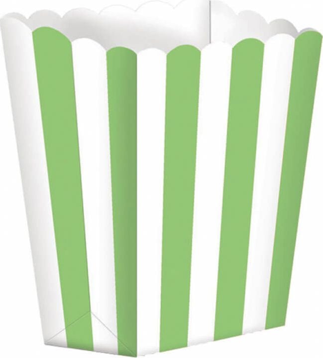 AMSCAN pudełka na popcorn w biało-zielone paski 5 sztuk uniwersalne (35607)