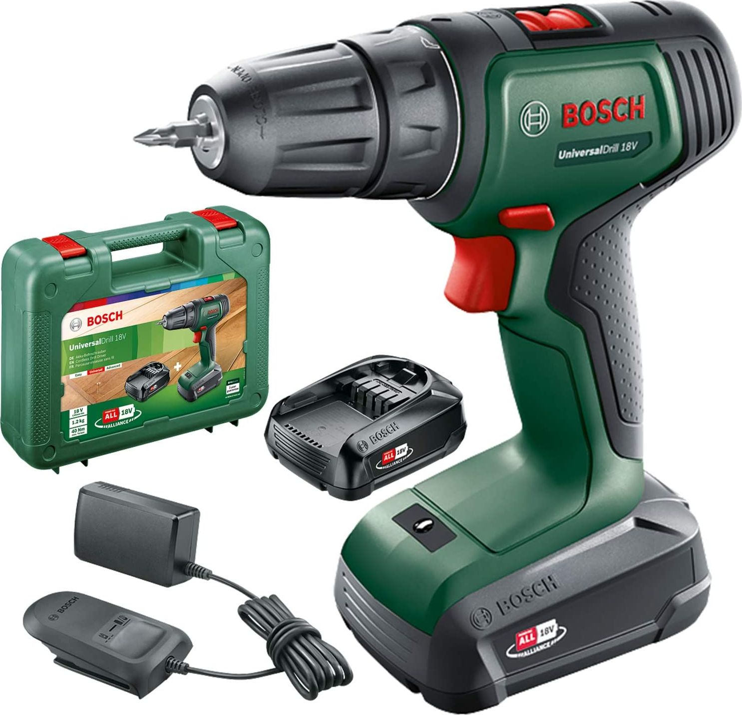 Wiertarko-wkrętarka Bosch UniversalDrill 18 V 2 x akumulator 1.5 Ah (06039D4002)