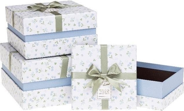 Pudełko prezentowe z kokardą 3szt biały/błękit