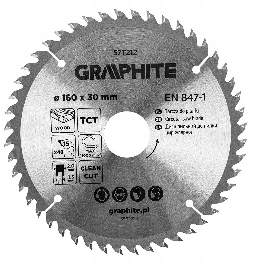 Wood cutting disc GRAPHITE, 160 x 2.0 x 30 mm, 48 teeth, TCT