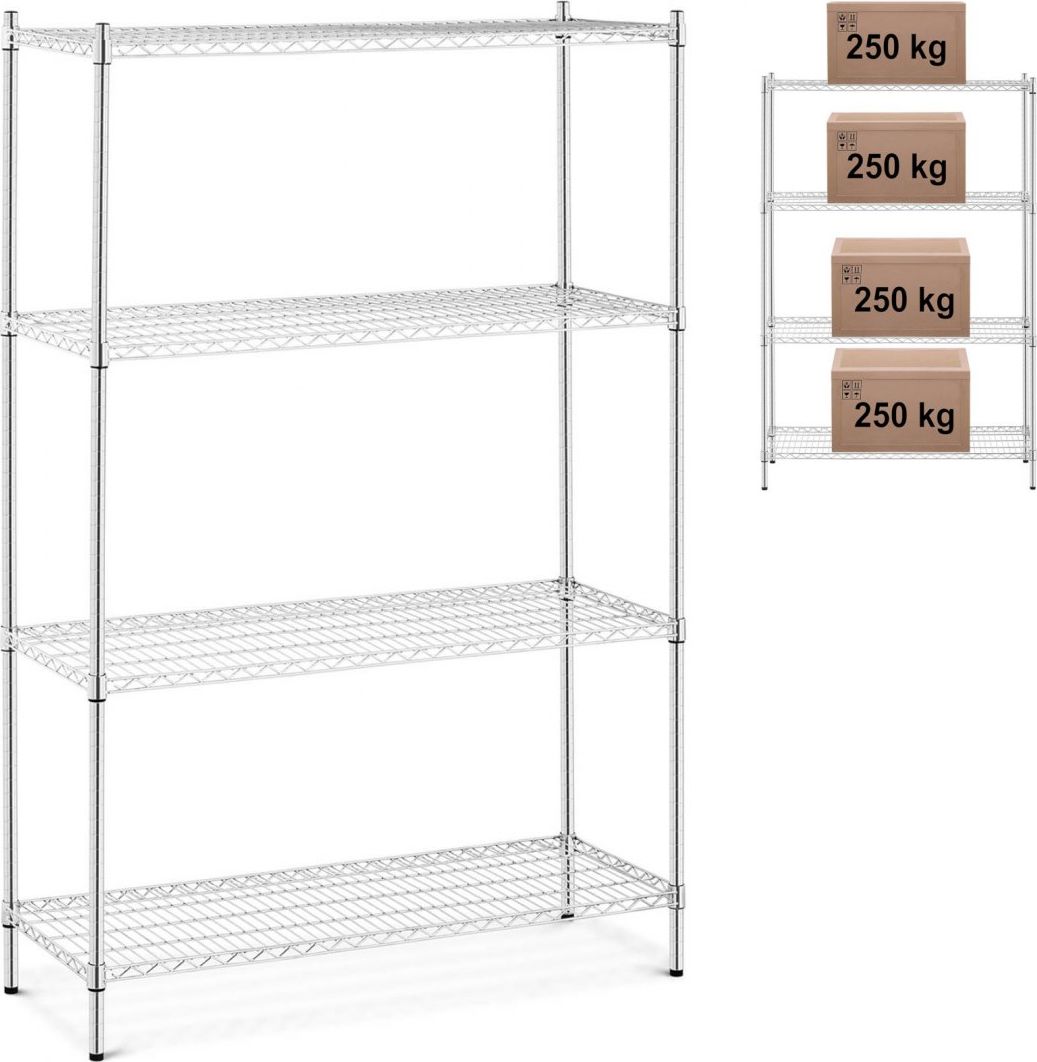 Royal Catering Regał warsztatowy chromowany 4 półki ażurowe do 1 t 1000 kg 120x45x180 cm