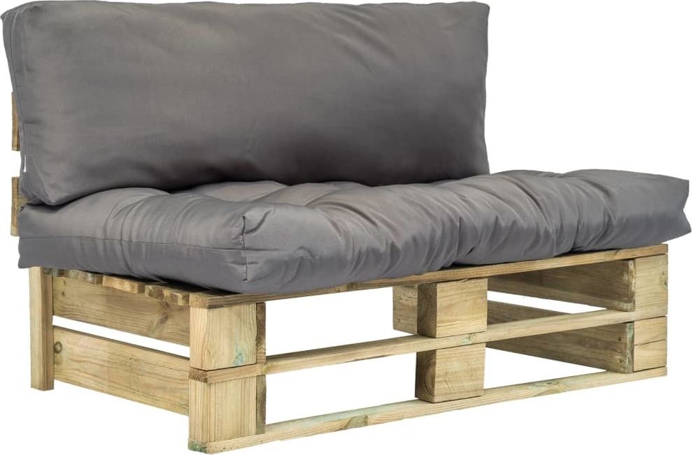 vidaXL Sofa ogrodowa z palet z szarymi poduszkami, sosnowe drewno FSC