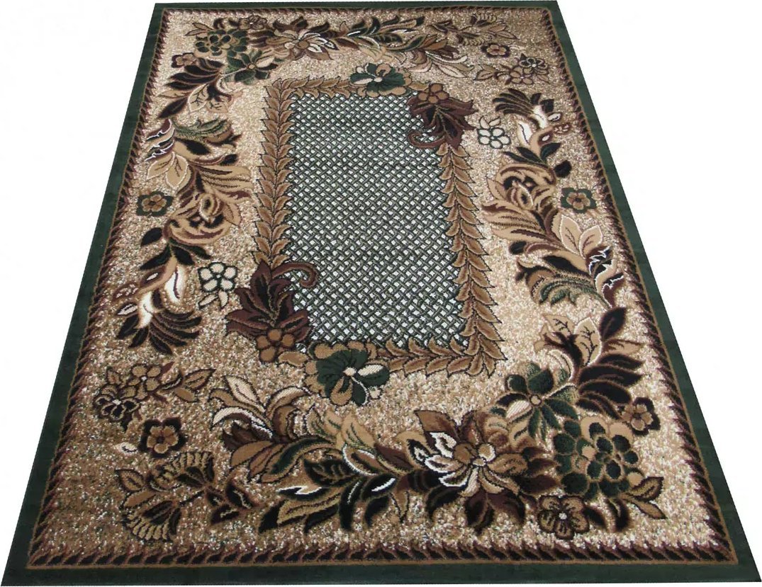 Profeos Brązowo-zielony prostokątny dywan w kwiaty - Biter 200 x 300 cm