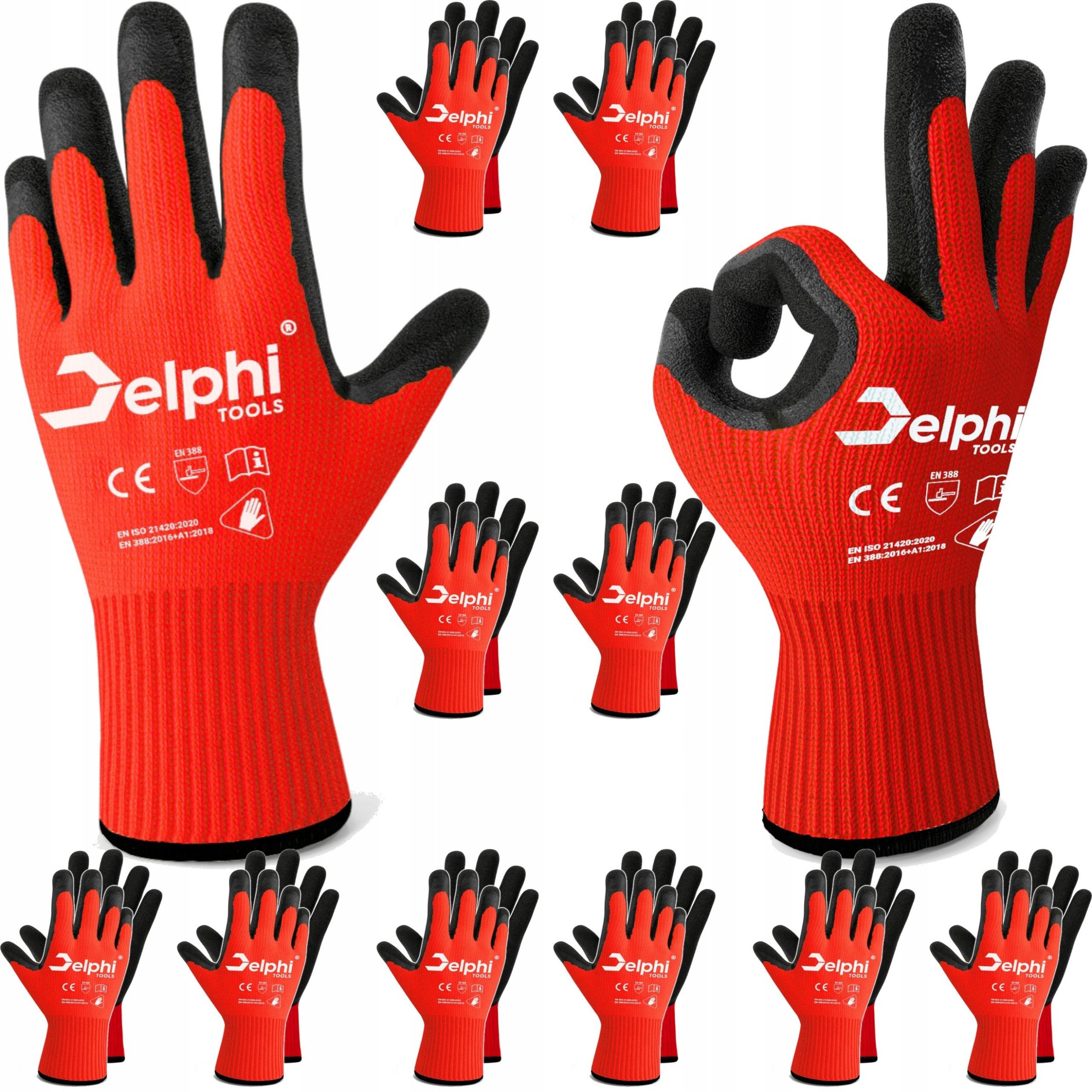 RĘKAWICE ROBOCZE RĘKAWICZKI OCHRONNE XL LATEKS LATEX POWLEKANE MOCNE 10 PAR