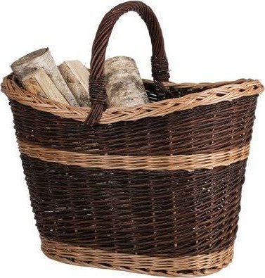 WickerPL Duży wiklinowy wysoki owalny kosz na drewno do kominka kosz do ogrodu i na taras 60x38 H38/57 cm