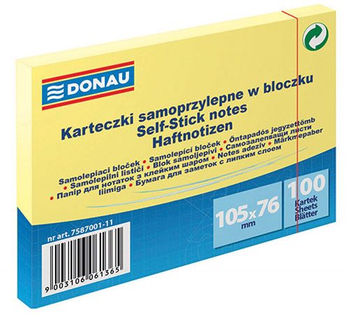 Donau Bloczek samoprzylepny 105X76MM 1X100 jasnożółty (7587001-11)