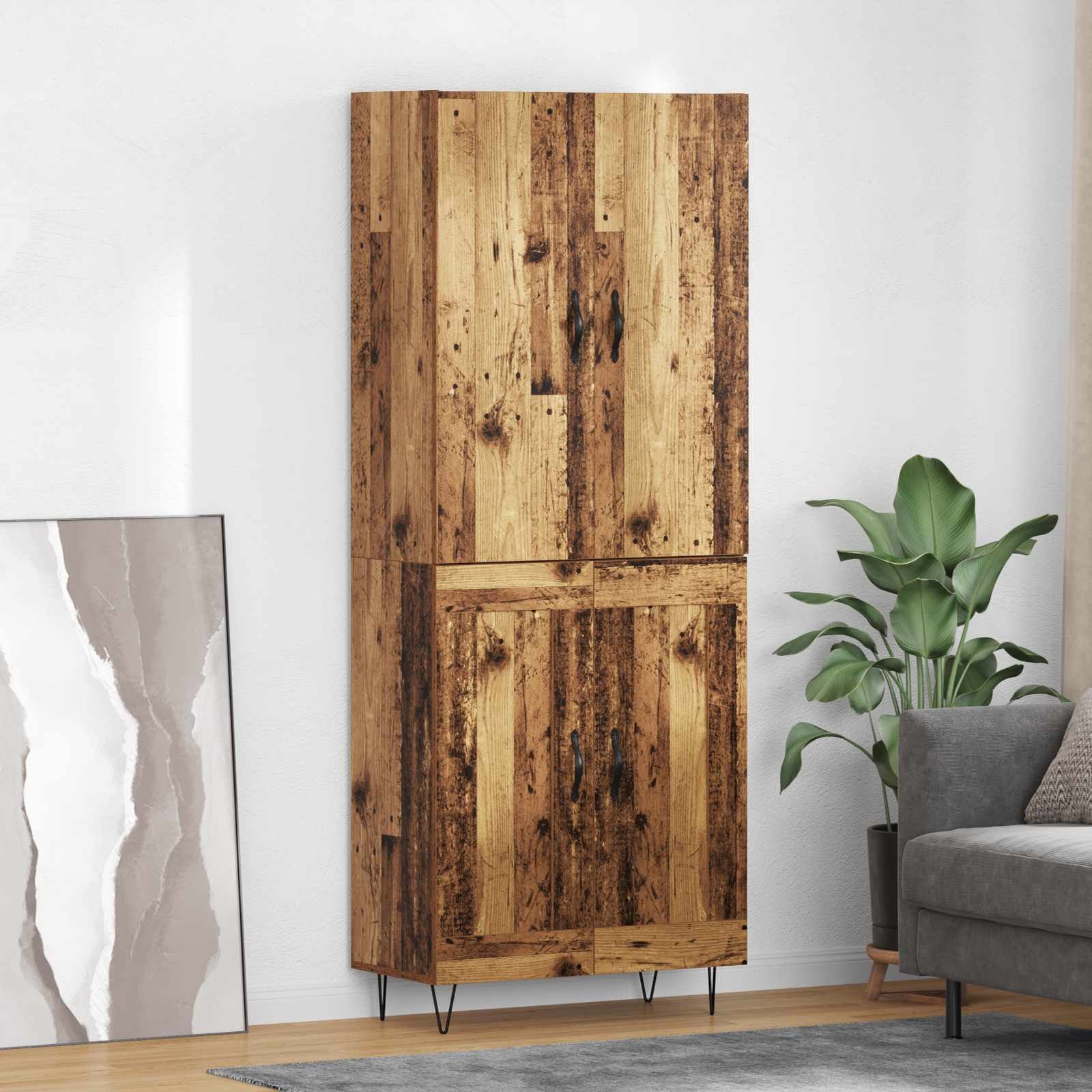 vidaXL Highboard 2 pcs Stare drewno Drewno inżynieryjne i szkło