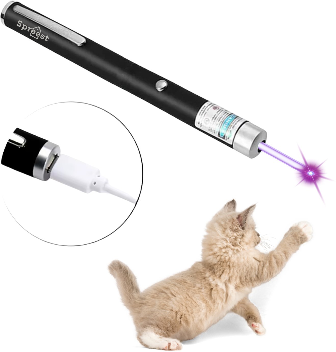 WSKAŹNIK LASEROWY FIOLETOWY AKUMULATOROWY DO PREZENTACJI ZABAWKA DLA KOTA