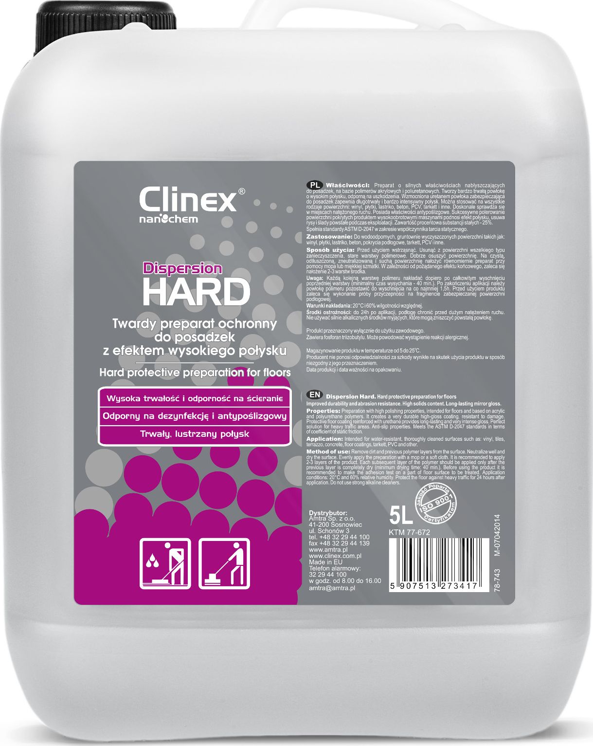 Clinex Preparat do ochrony nabłyszczania posadzek podłóg antypoślizgowy CLINEX Dispersion HARD 5L Preparat do ochrony nabłyszczania posadzek podłóg an
