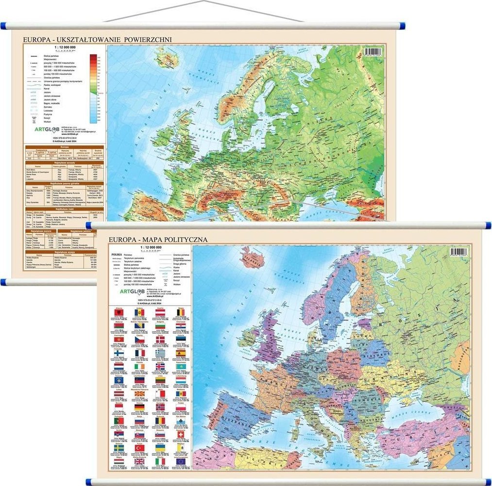 Artglob Mapa ścienna - polityczno-fiz. 1:12 000 000 Europa EDUKAMP