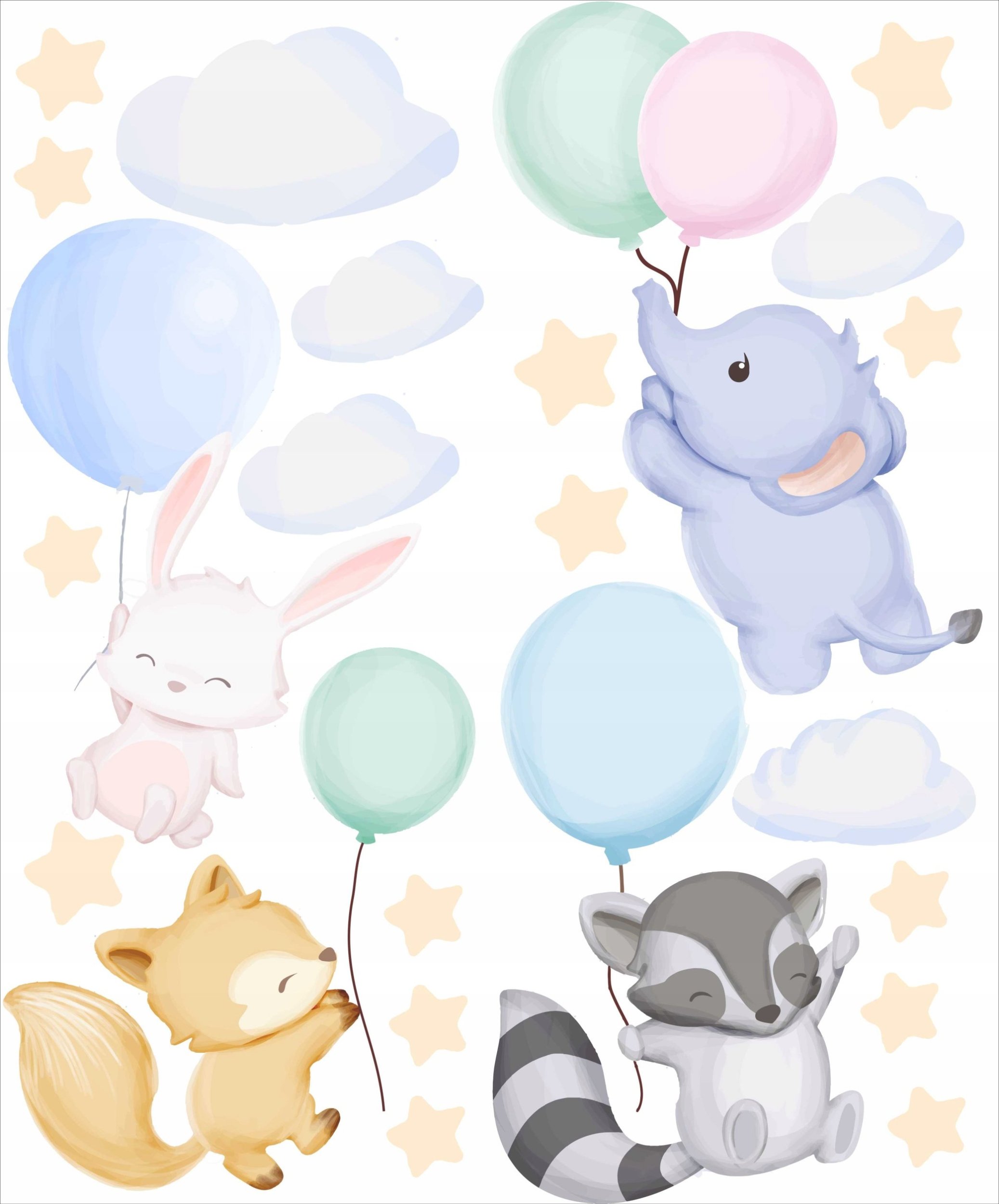 naSciane Naklejki królik słonik szop lisek chmurka gwiazda