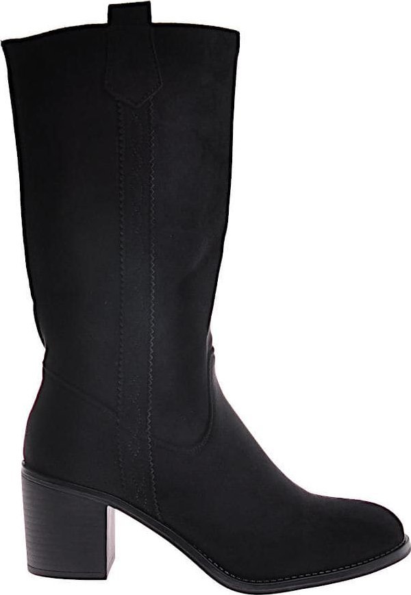 Pantofelek24 Czarne zamszowe kozaki na słupku /G6-3 12375 T690/ 37