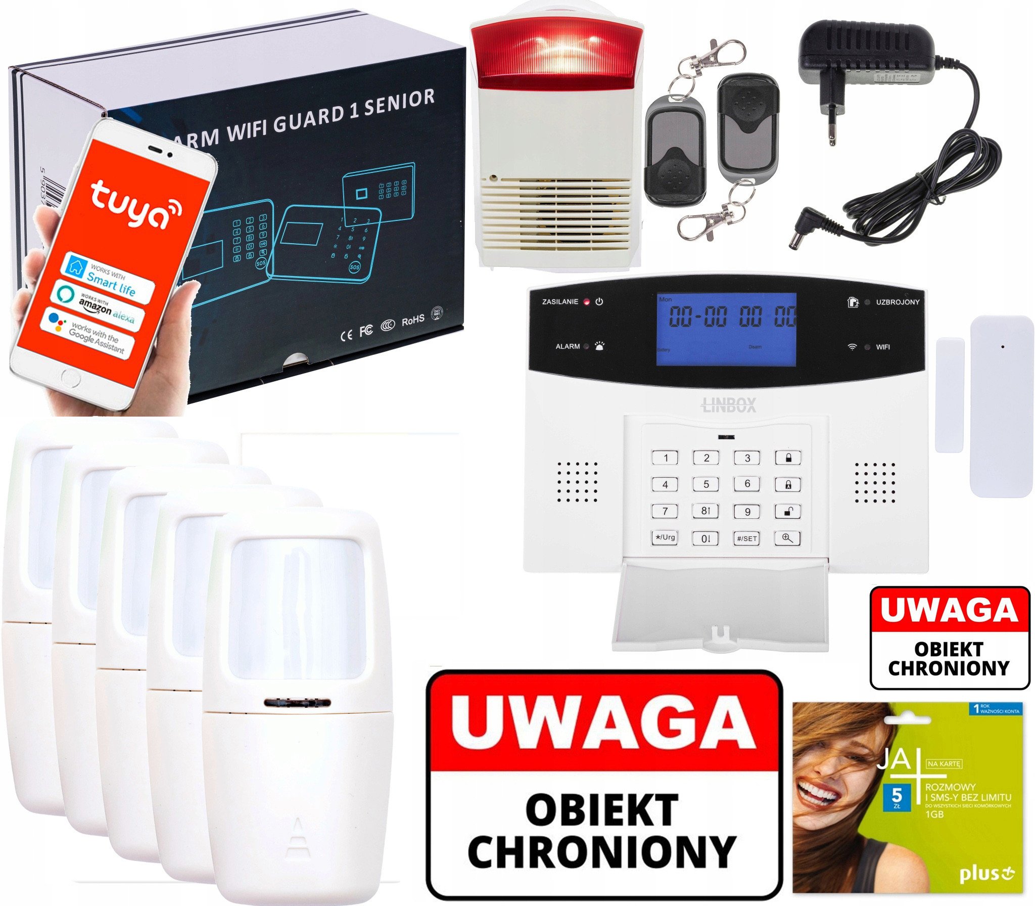 BEZPRZEWODOWY ALARM LCD GSM APP WIFI GSM POLSKI DUŻA GŁOŚNA SYRENA