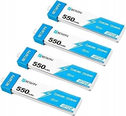 BetaFPV BT2.0 550mAh 4-pack | Zestaw baterii do dronów 1S | 3.8V, 550mAh