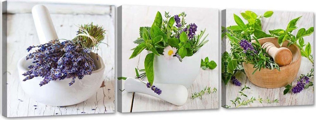 Feeby Zestaw obrazów na płótnie, Zioła w kuchni - 90x30