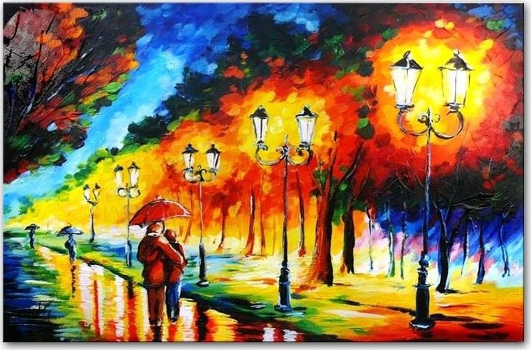 GO-BI Obraz - Spacery - pejzaz nowoczesny - olejny, ręcznie malowany 60x90cm uniwersalny