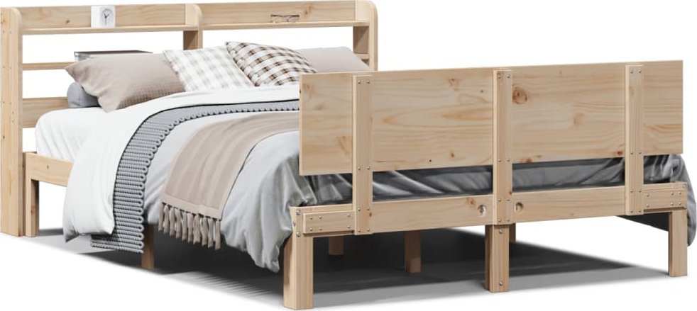 vidaXL vidaXL Rama łóżka z wezgłowiem, 135x190 cm, lite drewno sosnowe