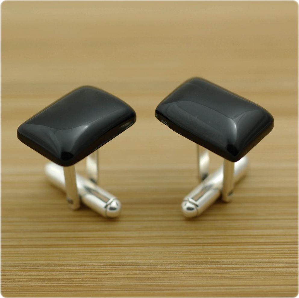 Manufakturaspinek Srebrne spinki do mankietów Onyks prostokątny (S212)