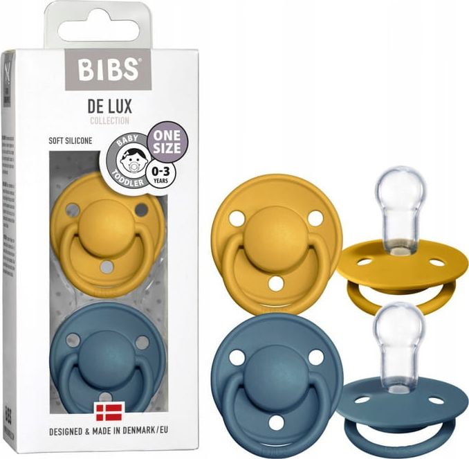 Bibs De Lux Smoczek uspokajający silikonowy 2pak Mustard/Petrol 0-36m