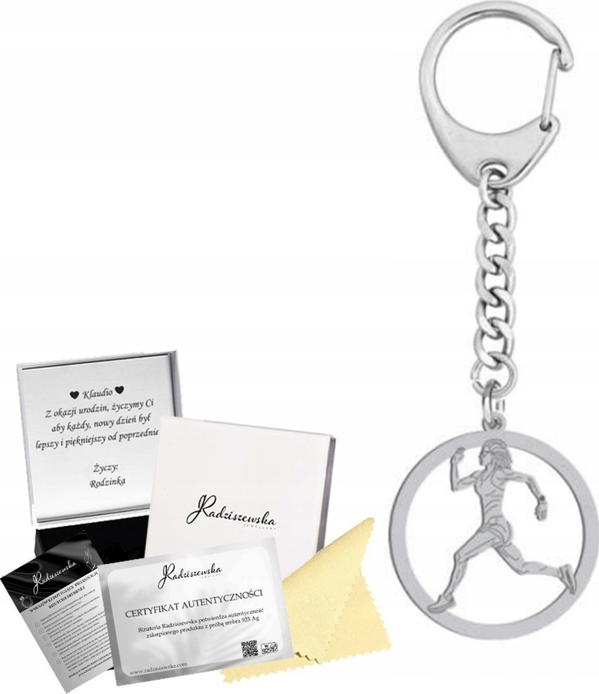 Radziszewska Brelok do kluczy Biegaczka Sprinterka Srebro 925 Prezent GRAWER GRATIS