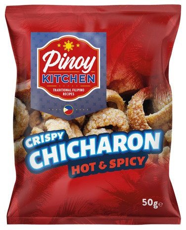 Chicharon Hot & Spicy, chrupki mięsne, skórki wieprzowe o smaku ostrego chili 50g - Pinoy Kitchen