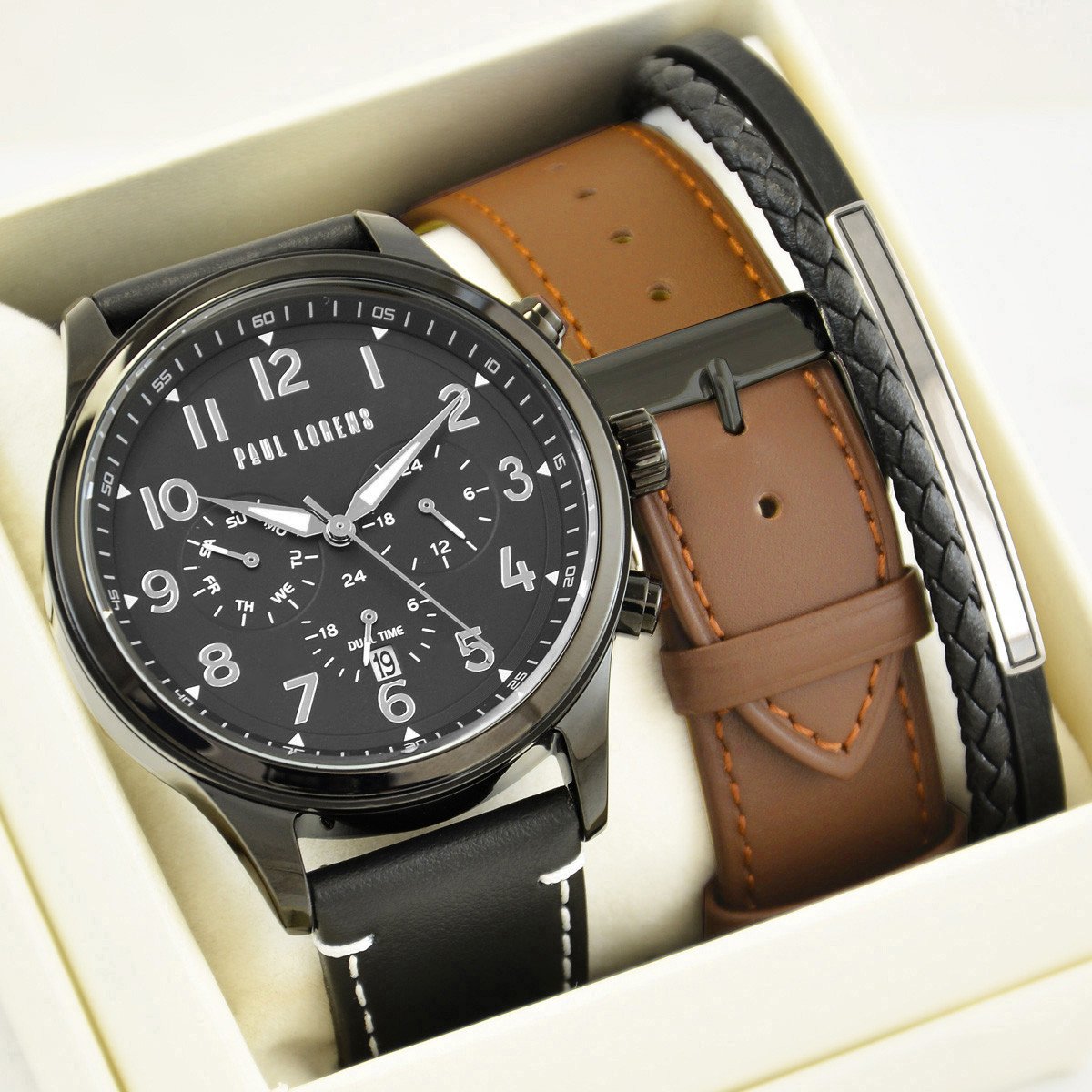 Zestaw męski zegarek Paul Lorens - BAYAS 2 PASKI + bransoletka