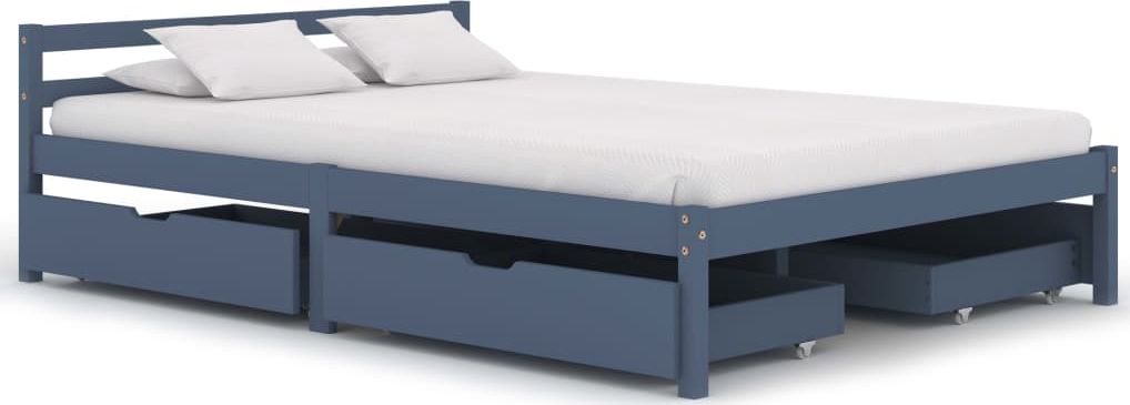 vidaXL Rama łóżka z 4 szufladami, szara, lita sosna, 140 x 200 cm