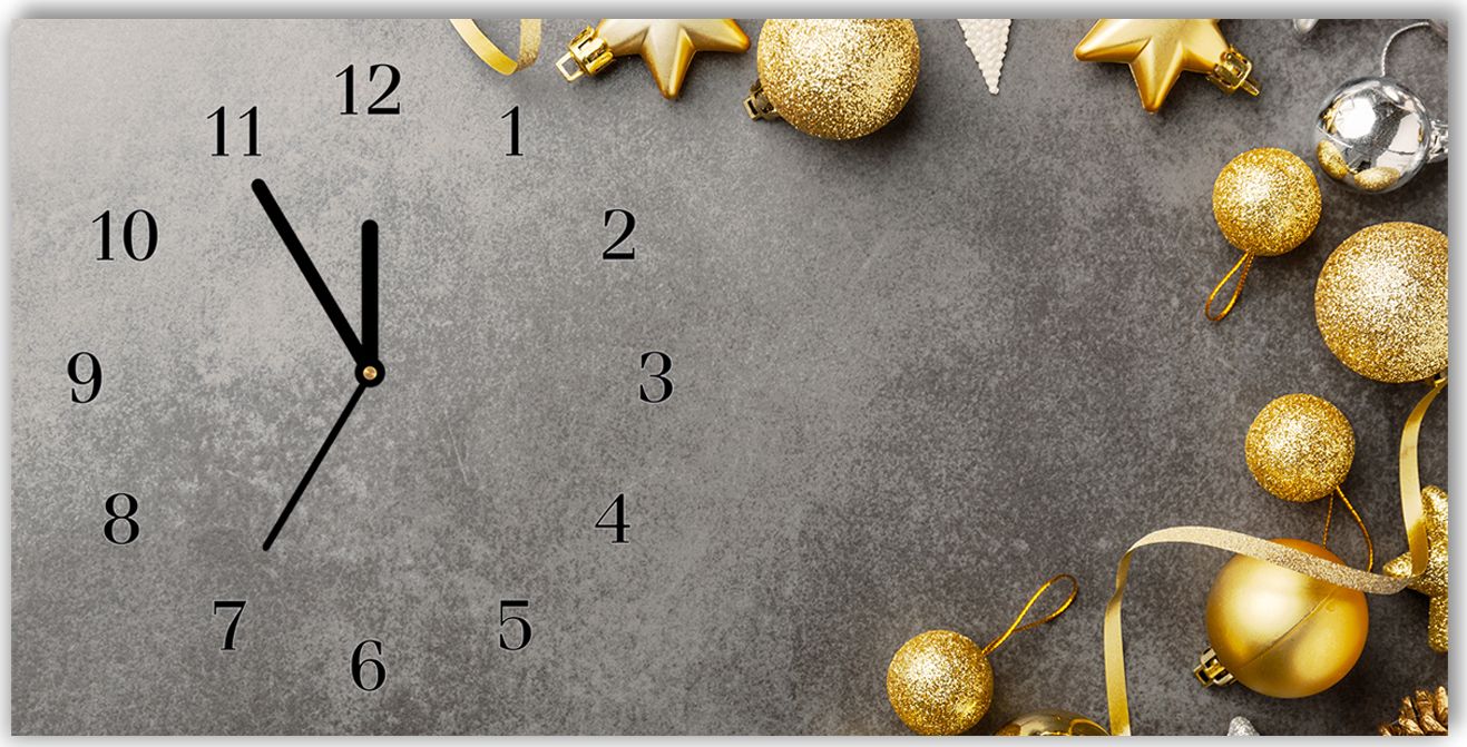 Tulup Zegar ścienny szklany 60x30 cm Złote Gwiazdki Bombki Święta