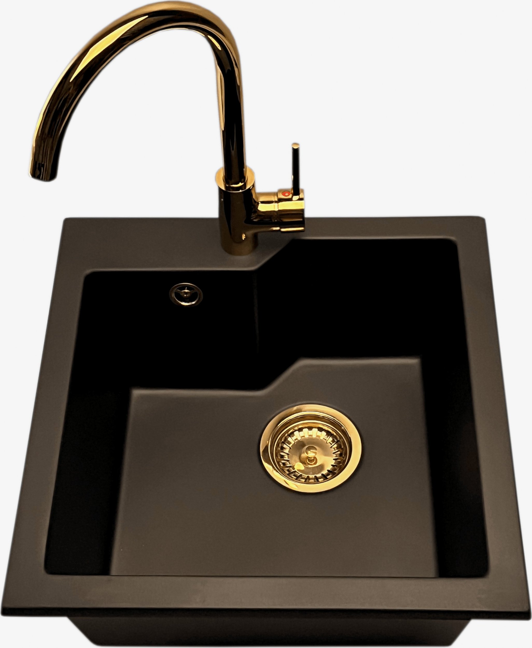 Zlewozmywak PREHNIT Zlewozmywak jednokomorowy NUMO czarny + bateria złota BETA