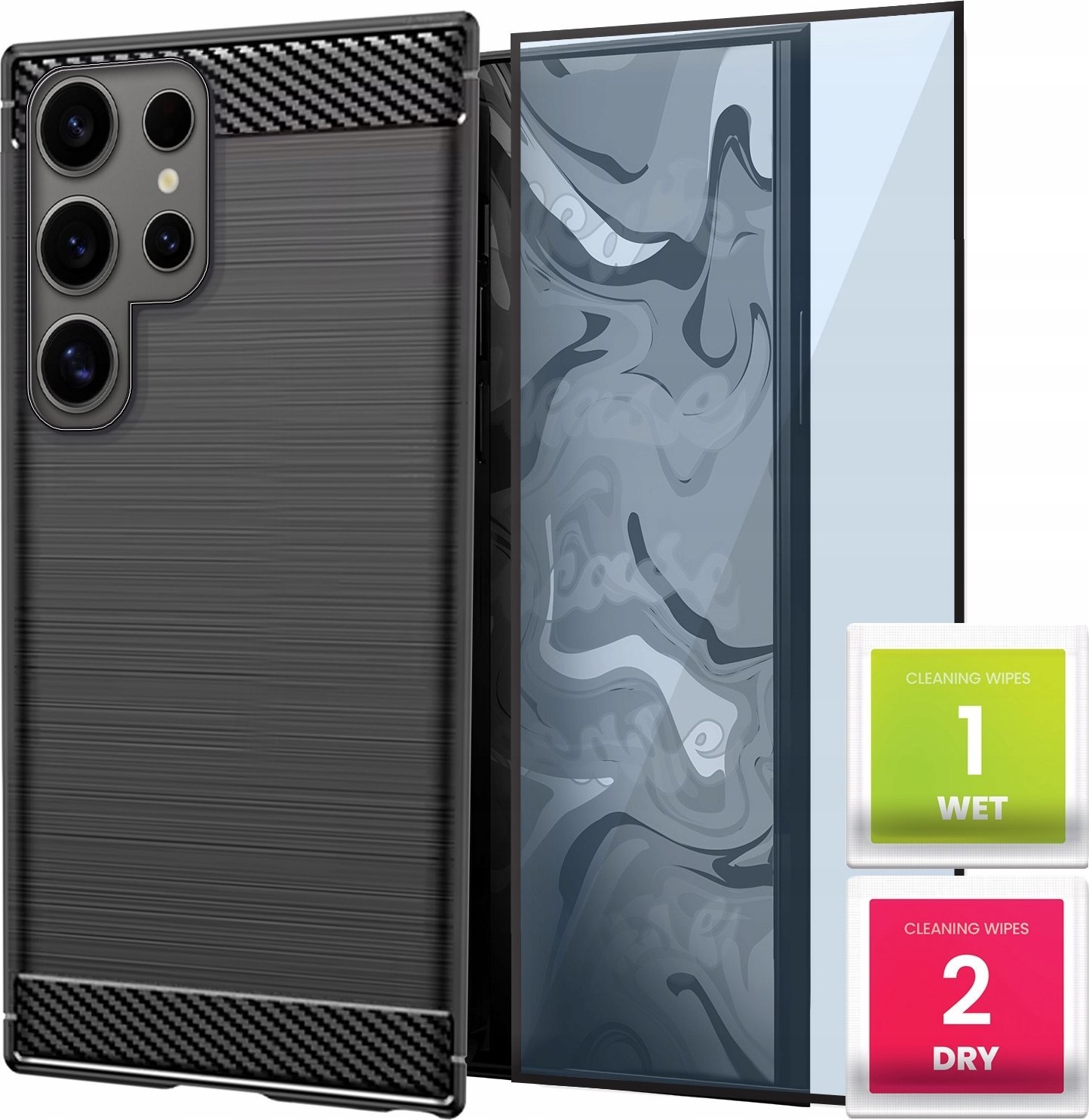 Etui do Samsung Galaxy S24 Ultra (Czarne, Karbon, Pancerne, Case) Szkło