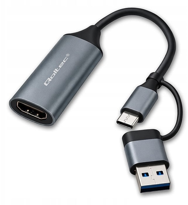 Kabel adapter Qoltec USB-C USB-A | HDMI | 4K 30Hz | Aluminium