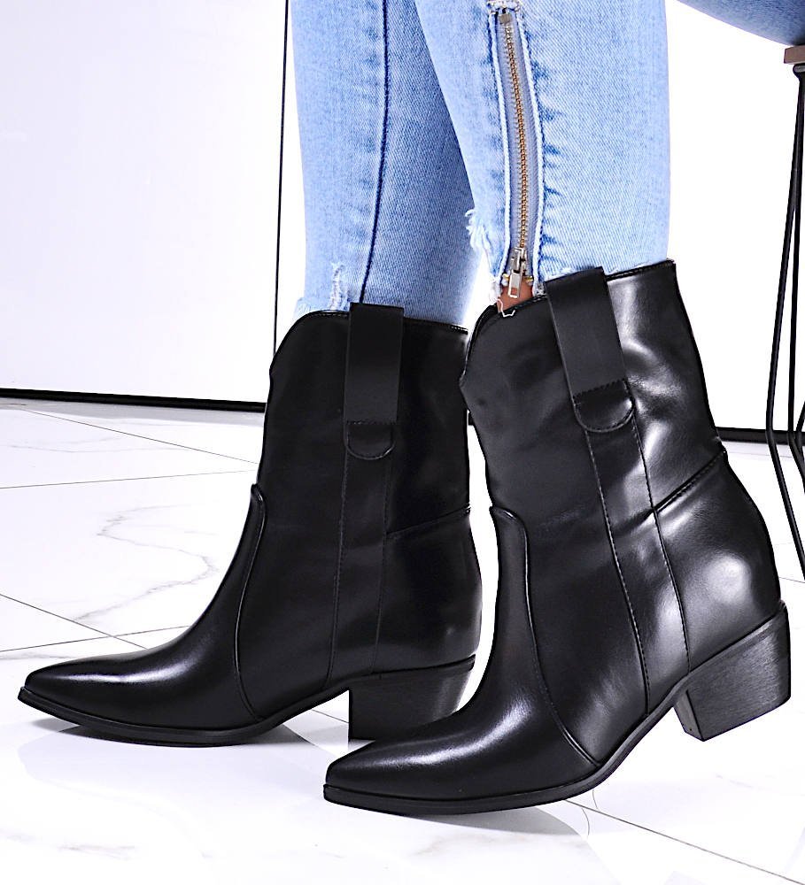 Pantofelek24 Klasyczne czarne botki na niskim obcasie /F6-2 12264 T388/ 40