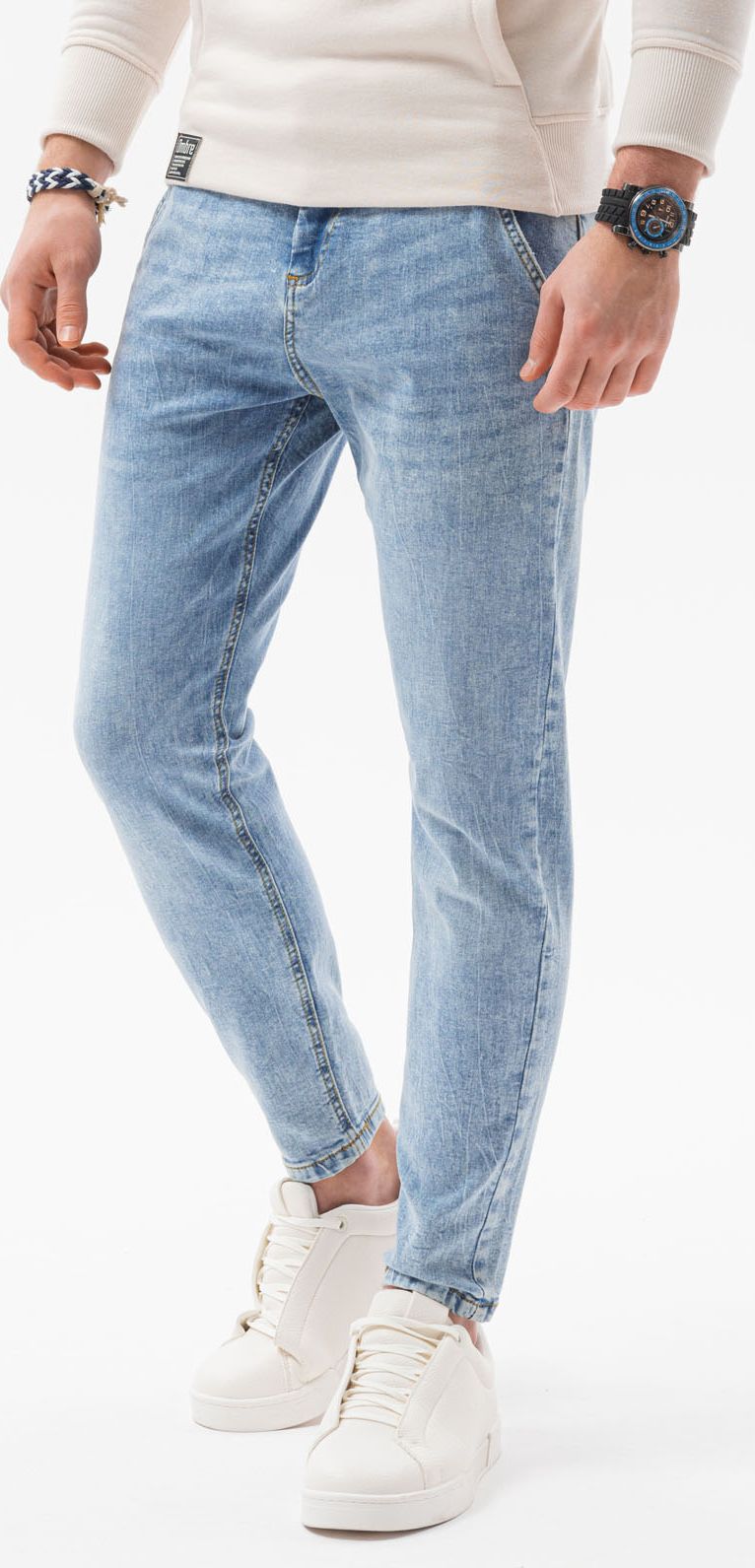 Ombre Spodnie męskie jeansowe P1077 - jasny jeans XXL